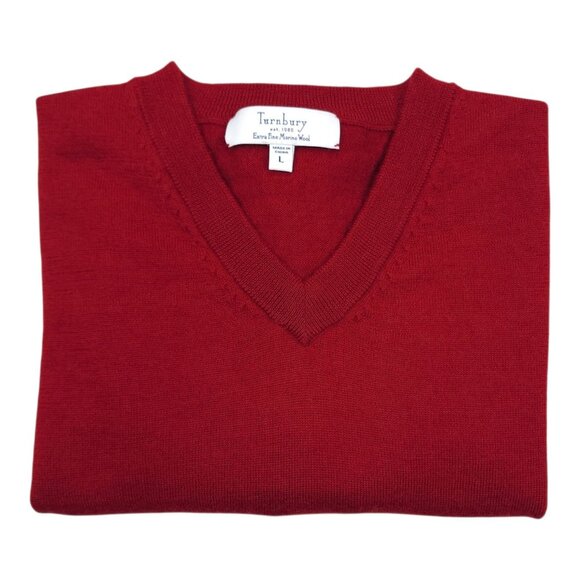 Turnbury Extra Fine Merino Wool Red Sleeveless V-Neck Sweater Vest Men Size L - Picture 3 of 9